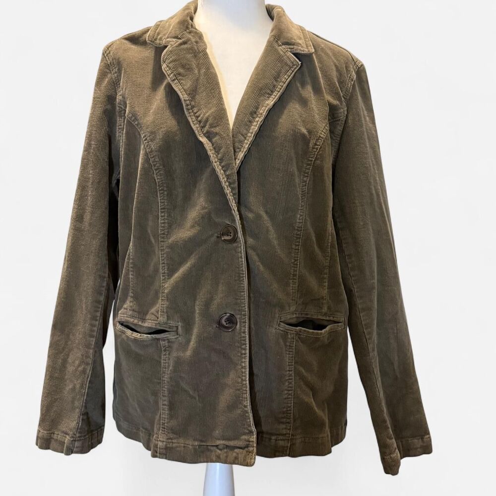 Women’s S Faded Glory Stretch Corduroy Olive Green/Tan Button Up Blazer